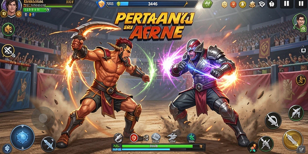 Screenshot menunjukkan pertarungan seru di arena game Fighting.
