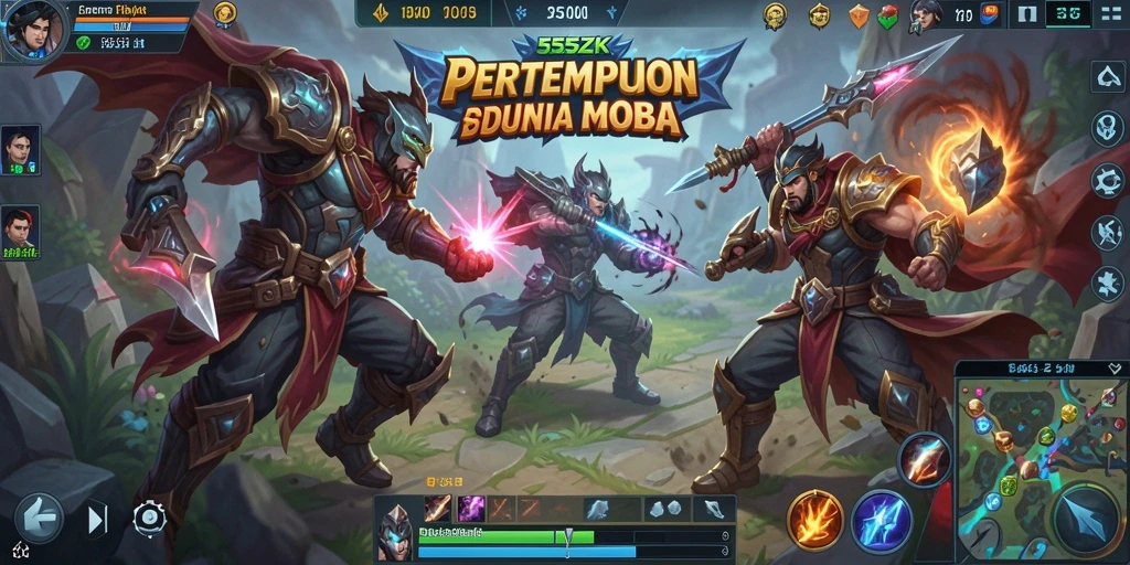 Tampilan seru gameplay 555ZK dalam pertempuran tim MOBA.