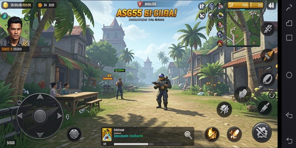 Screenshot ASG55 menunjukkan karakter melakukan aktivitas sehari-hari dalam gameplay Simulation.