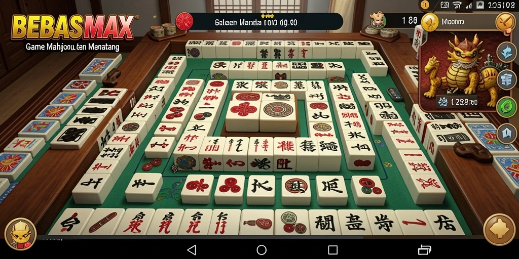 Screenshot BEBASMAX menampilkan gameplay seru Mahjong yang menantang.