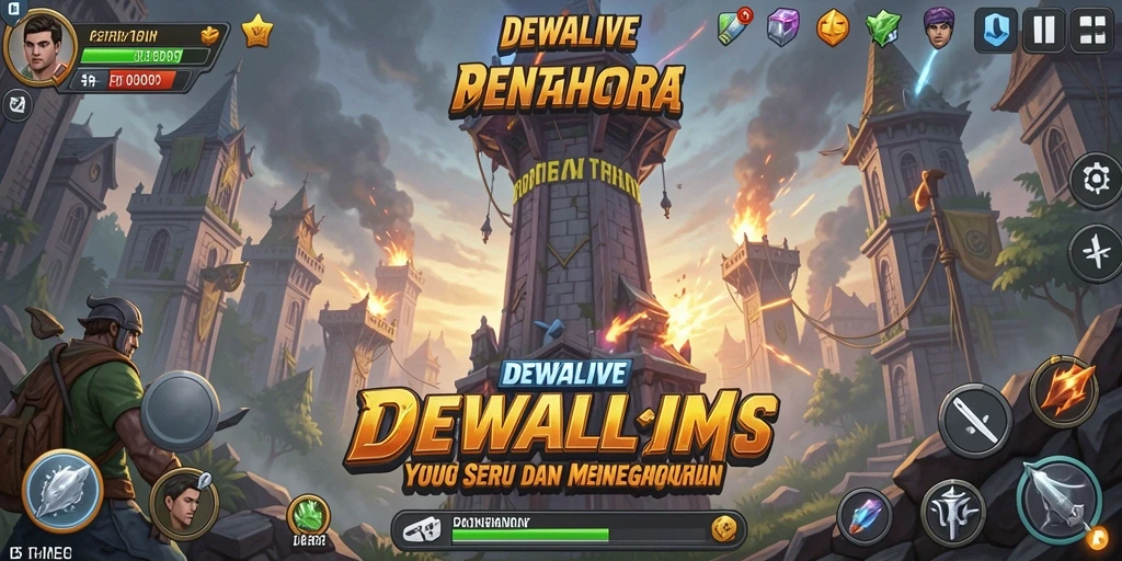 Screenshot DEWALIVE menunjukkan aksi menara pertahanan melawan gelombang musuh.