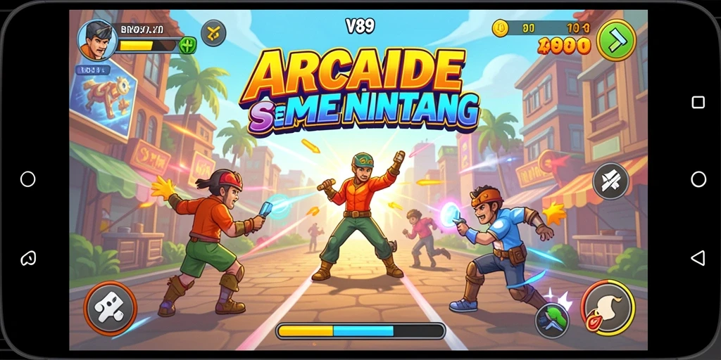 Screenshot V89 menampilkan gameplay seru dan penuh aksi di dalam game Arcade.